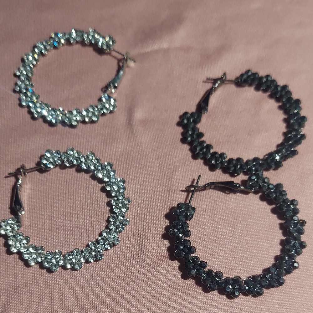 Elegant Silver and Black Hoop Earrings